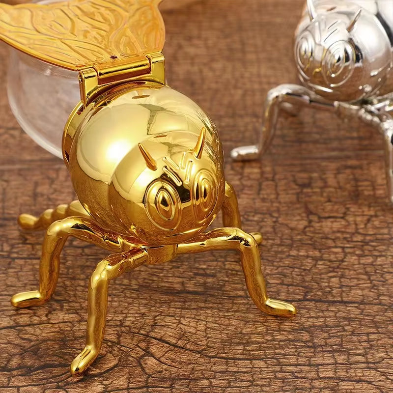 Bee-Shaped Honey Storage and Dispensing Container with Spoon - Decorative Spice and Seasoning Jar for Home Kitchen Use