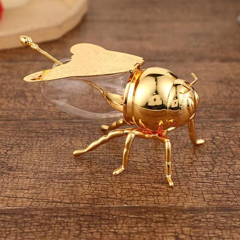 Bee-Shaped Honey Storage and Dispensing Container with Spoon - Decorative Spice and Seasoning Jar for Home Kitchen Use