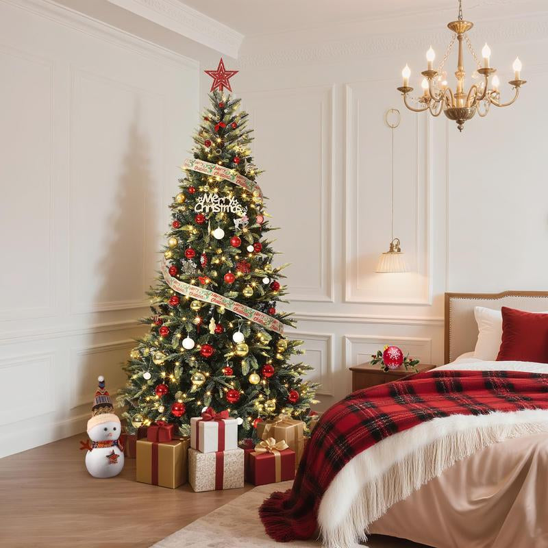 Transform Your Holidays with the GARVEE 7.5 Ft Pre-Lit Pencil Christmas Tree - 300 Warm White Lights, Auto-Hinged Expansion, and Durable Design Perfect for Any Space!