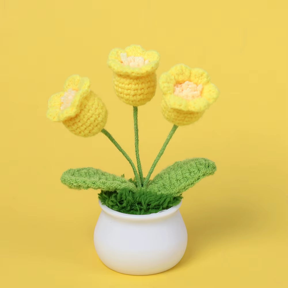 Handcrafted Crochet Bell Orchid and Knitted Potted Flowers for Elegant Desktop and Bookshelf Easter Decoration 2025
