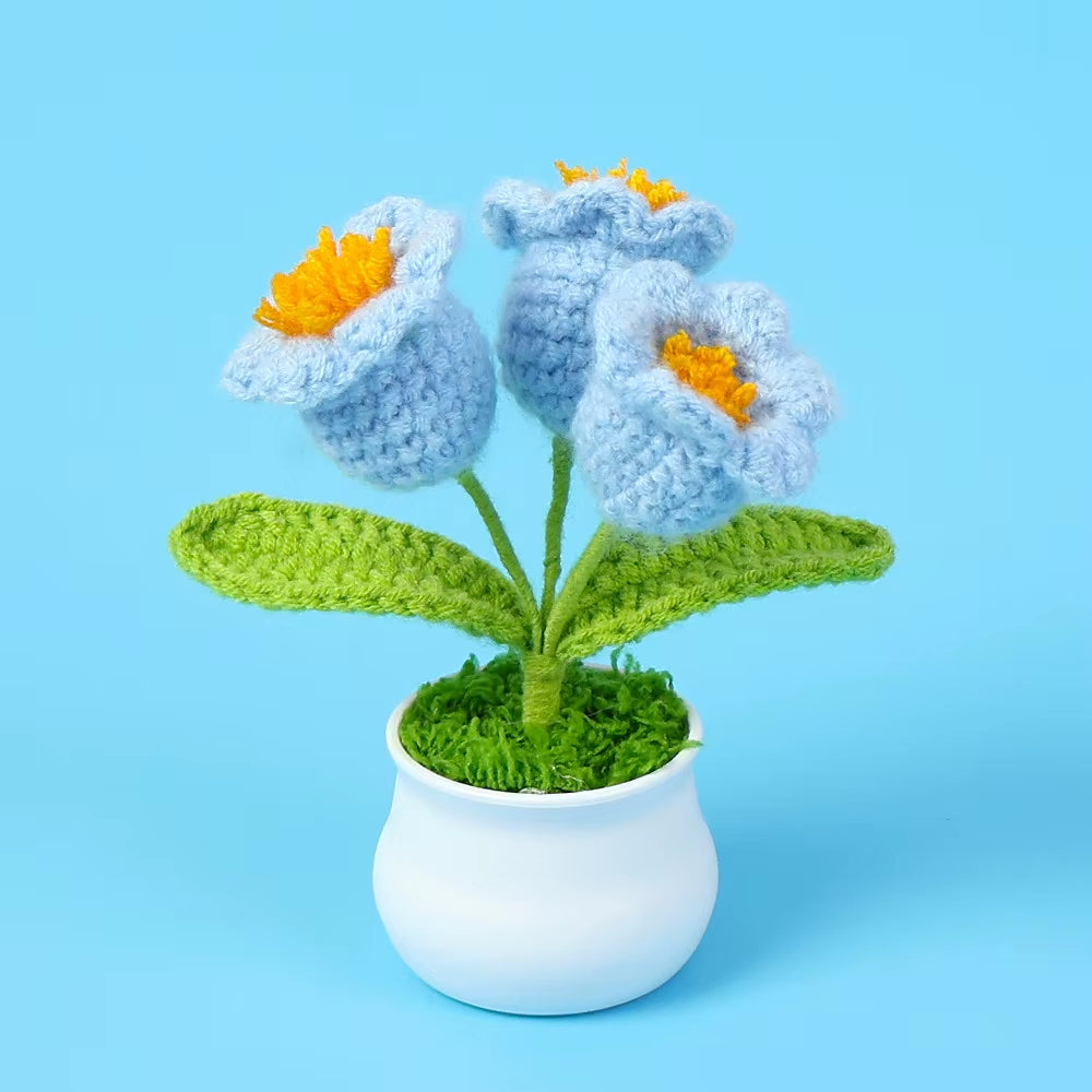 Handcrafted Crochet Bell Orchid and Knitted Potted Flowers for Elegant Desktop and Bookshelf Easter Decoration 2025