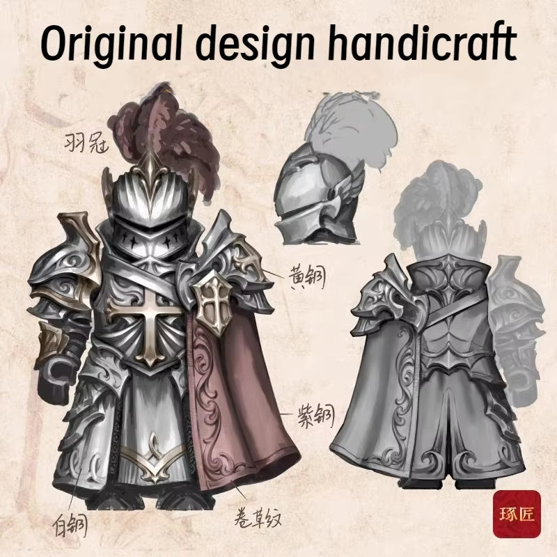 Paladin Figurine with Magnetic Detachable Ornaments - Elegant Crusader Desktop Decor and Copper Pendant Gift Souvenir