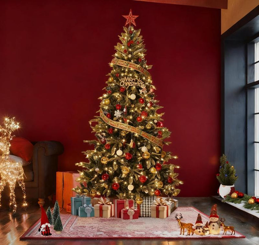 Transform Your Holidays with the GARVEE 7.5 Ft Pre-Lit Pencil Christmas Tree - 300 Warm White Lights, Auto-Hinged Expansion, and Durable Design Perfect for Any Space!