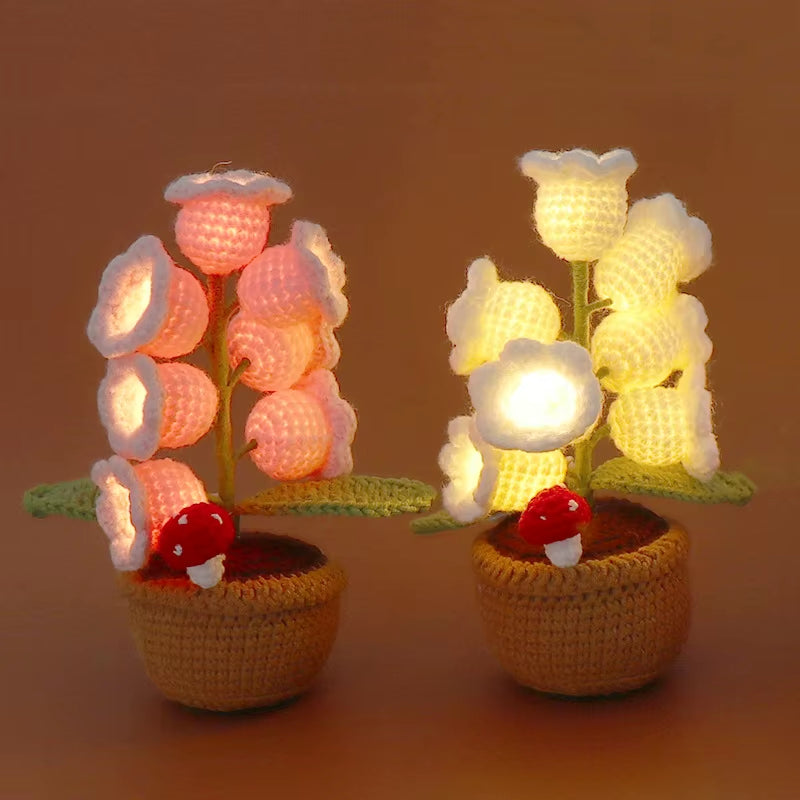 Handcrafted Crochet Bell Orchid and Knitted Potted Flowers for Elegant Desktop and Bookshelf Easter Decoration 2025
