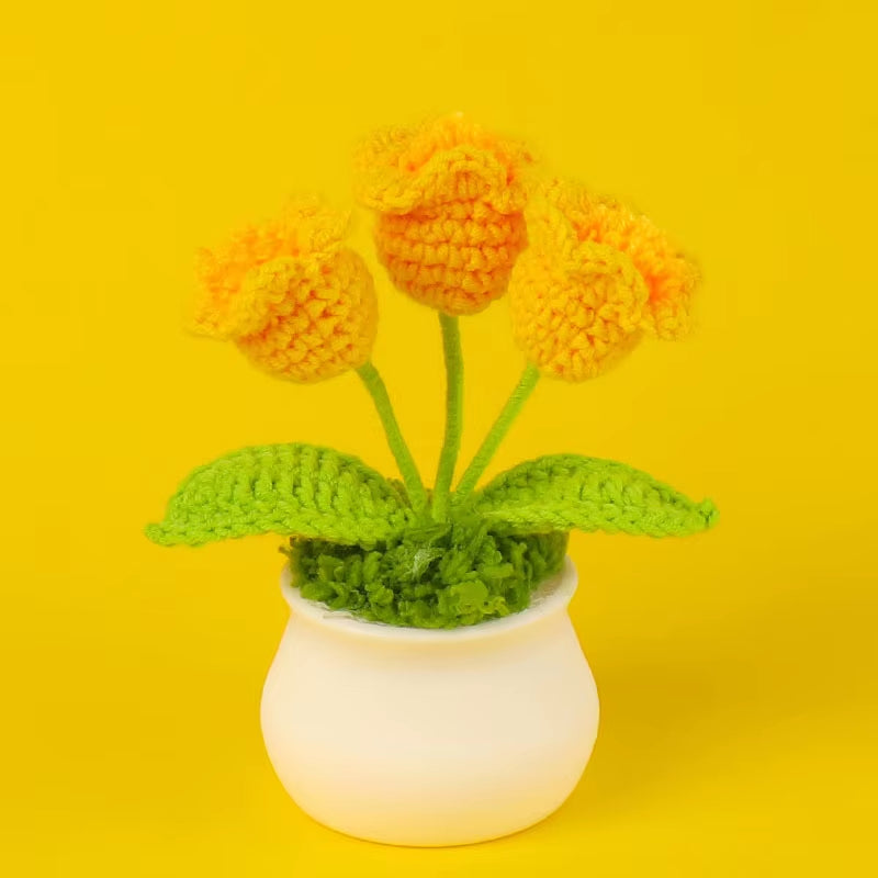 Handcrafted Crochet Bell Orchid and Knitted Potted Flowers for Elegant Desktop and Bookshelf Easter Decoration 2025