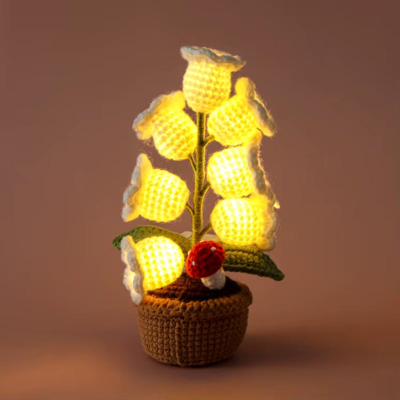 Handcrafted Crochet Bell Orchid and Knitted Potted Flowers for Elegant Desktop and Bookshelf Easter Decoration 2025