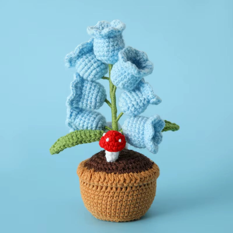 Handcrafted Crochet Bell Orchid and Knitted Potted Flowers for Elegant Desktop and Bookshelf Easter Decoration 2025