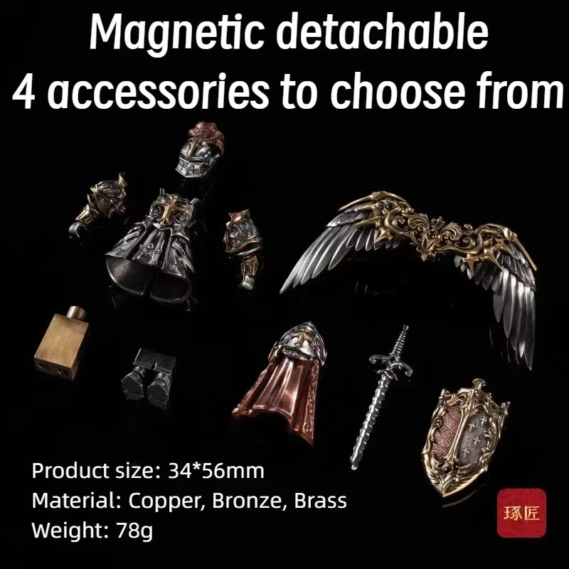 Paladin Figurine with Magnetic Detachable Ornaments - Elegant Crusader Desktop Decor and Copper Pendant Gift Souvenir