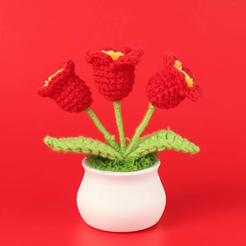 Handcrafted Crochet Bell Orchid and Knitted Potted Flowers for Elegant Desktop and Bookshelf Easter Decoration 2025