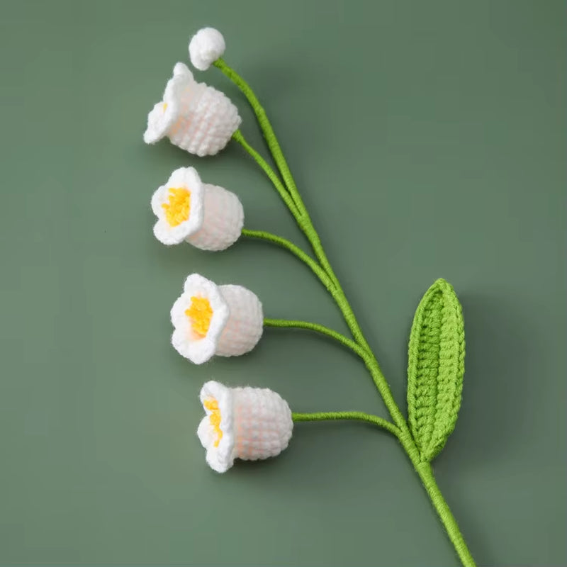 Handcrafted Crochet Bell Orchid and Knitted Potted Flowers for Elegant Desktop and Bookshelf Easter Decoration 2025