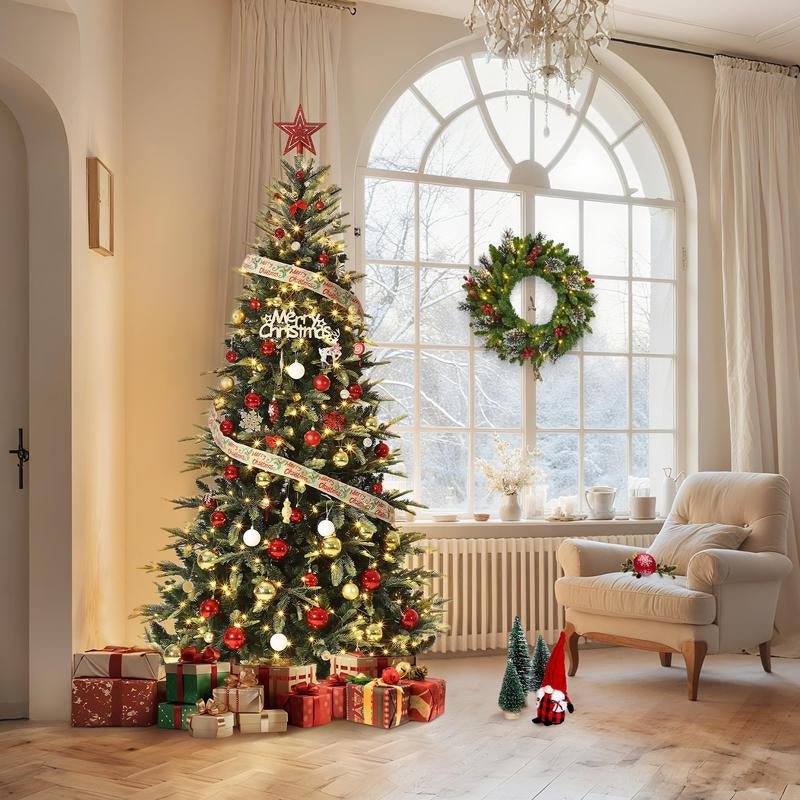 Transform Your Holidays with the GARVEE 7.5 Ft Pre-Lit Pencil Christmas Tree - 300 Warm White Lights, Auto-Hinged Expansion, and Durable Design Perfect for Any Space!