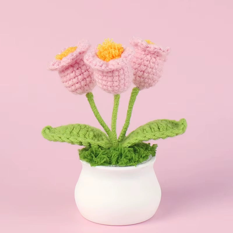 Handcrafted Crochet Bell Orchid and Knitted Potted Flowers for Elegant Desktop and Bookshelf Easter Decoration 2025