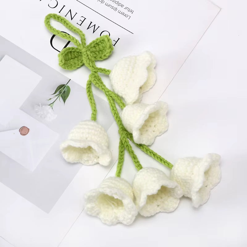 Handcrafted Crochet Bell Orchid and Knitted Potted Flowers for Elegant Desktop and Bookshelf Easter Decoration 2025