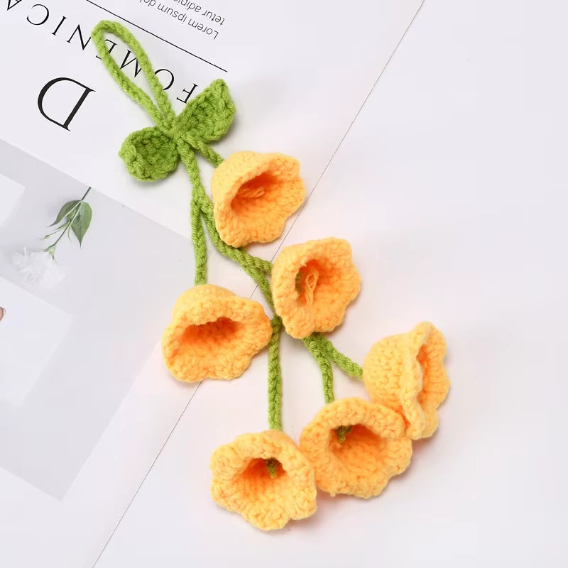 Handcrafted Crochet Bell Orchid and Knitted Potted Flowers for Elegant Desktop and Bookshelf Easter Decoration 2025