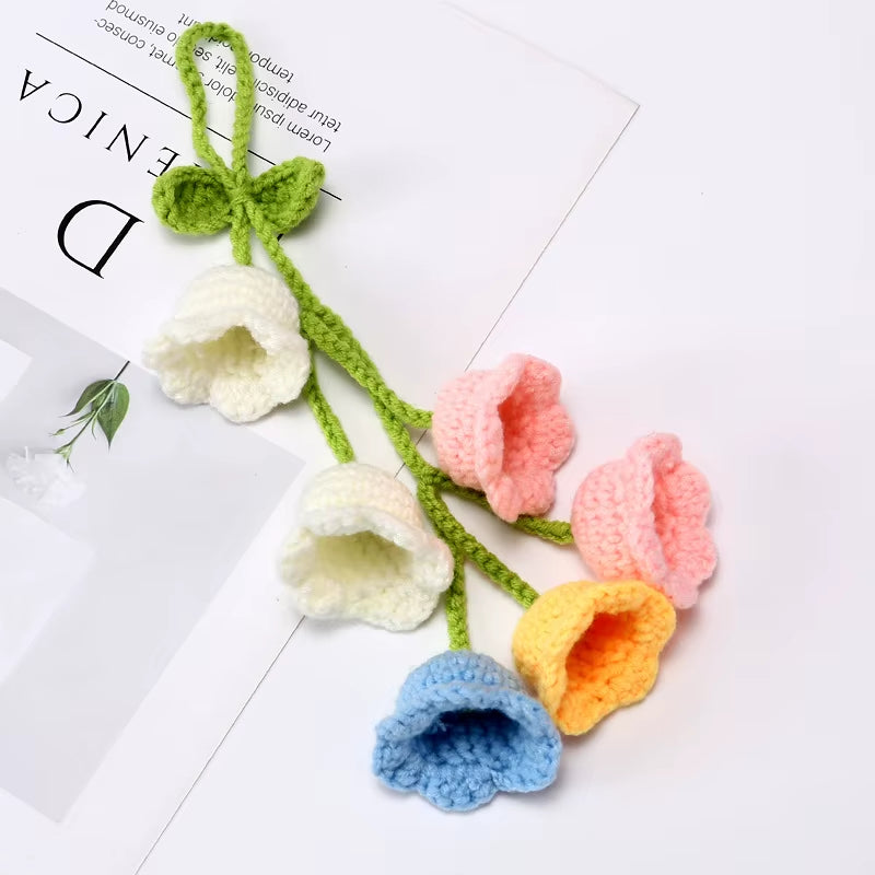 Handcrafted Crochet Bell Orchid and Knitted Potted Flowers for Elegant Desktop and Bookshelf Easter Decoration 2025