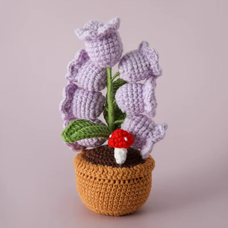 Handcrafted Crochet Bell Orchid and Knitted Potted Flowers for Elegant Desktop and Bookshelf Easter Decoration 2025
