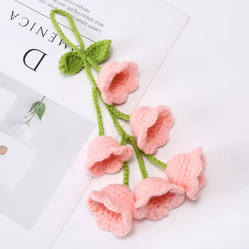 Handcrafted Crochet Bell Orchid and Knitted Potted Flowers for Elegant Desktop and Bookshelf Easter Decoration 2025