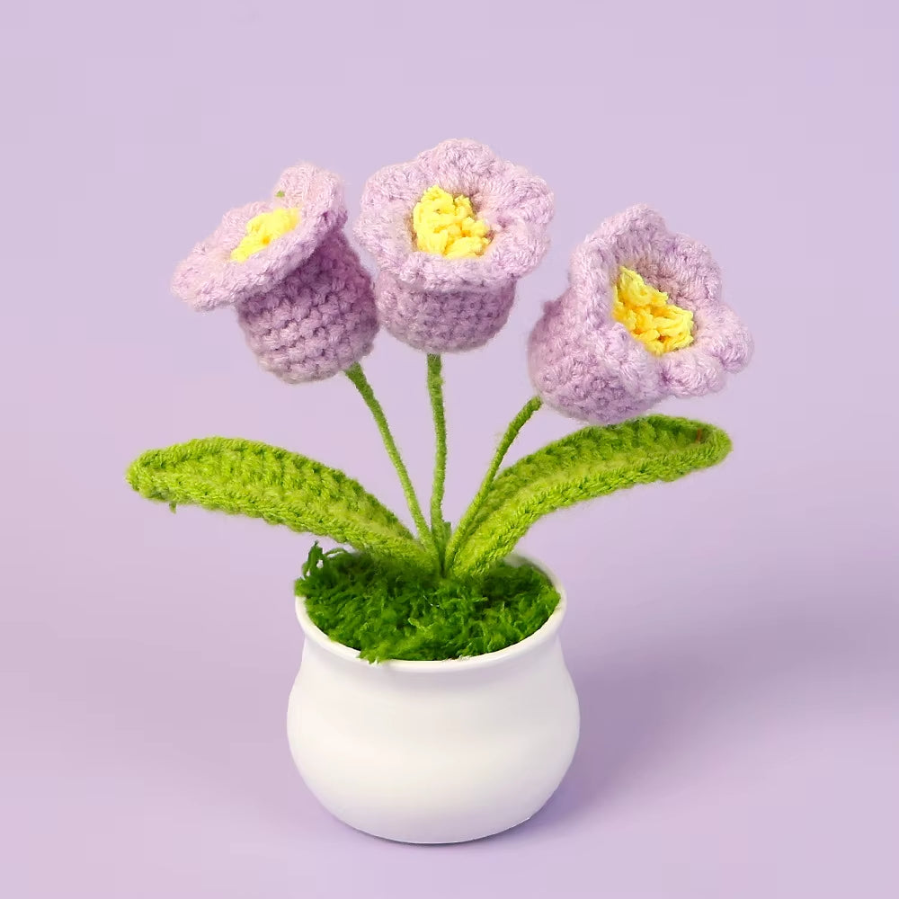 Handcrafted Crochet Bell Orchid and Knitted Potted Flowers for Elegant Desktop and Bookshelf Easter Decoration 2025