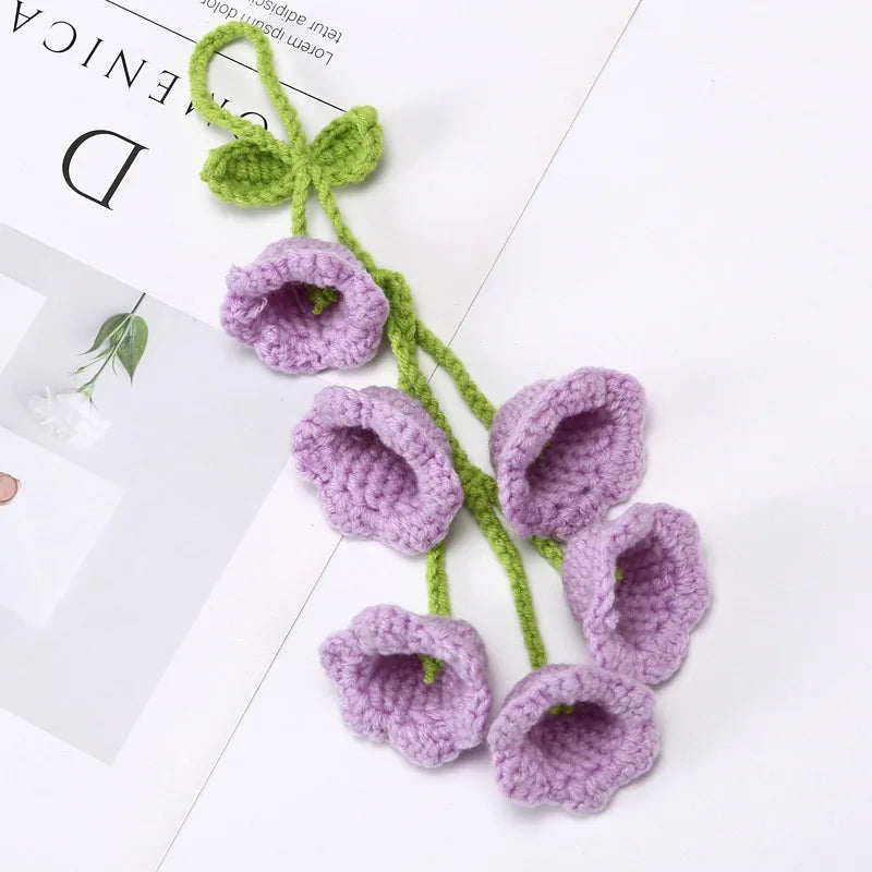 Handcrafted Crochet Bell Orchid and Knitted Potted Flowers for Elegant Desktop and Bookshelf Easter Decoration 2025