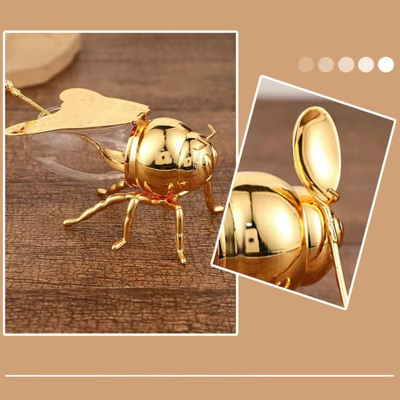 Bee-Shaped Honey Storage and Dispensing Container with Spoon - Decorative Spice and Seasoning Jar for Home Kitchen Use