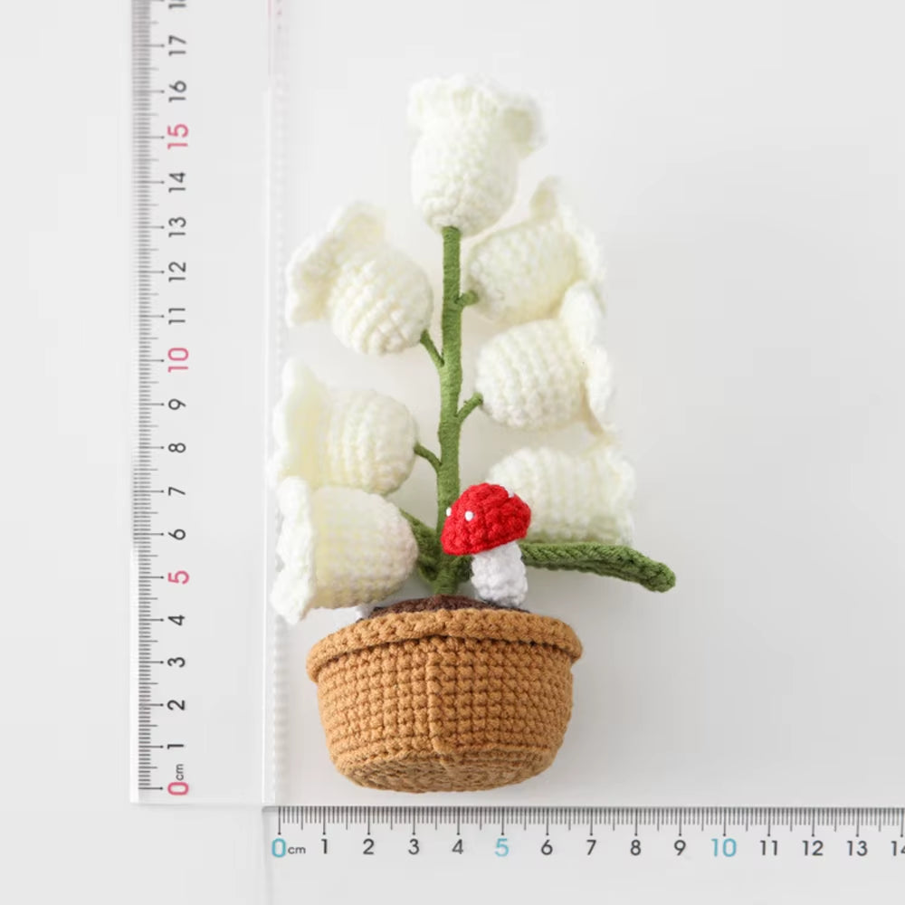 Handcrafted Crochet Bell Orchid and Knitted Potted Flowers for Elegant Desktop and Bookshelf Easter Decoration 2025